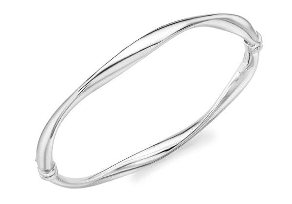 9ct White Gold Wave Tube Bangle