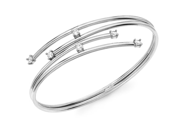 9ct White Gold Double Tube Crossover Zirconia  Detail Bangle