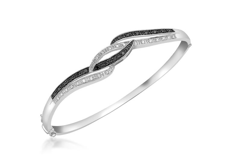 9ct White Gold 0.38t Black and White Diamond Twist Bangle