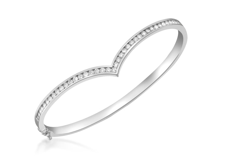 9ct White Gold 0.98t Channel Set Diamond Wishbone Bangle