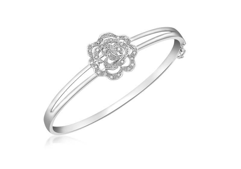 9ct White Gold 0.20t Diamond Rose Bangle