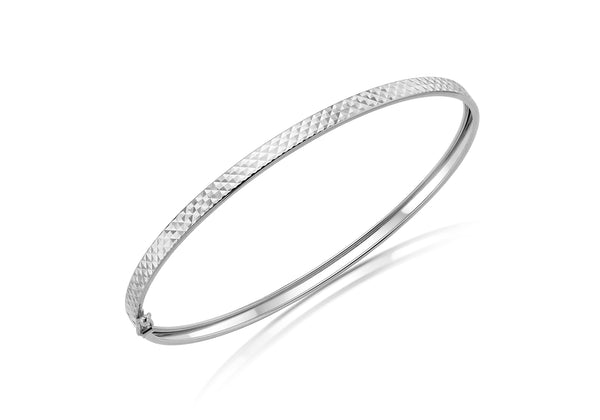 9ct White Gold Diamond Cut Flat Tube Bangle