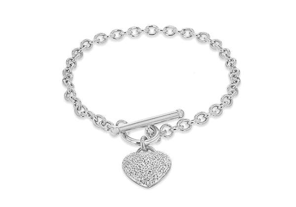 9ct White Gold Oval-Link Belcher T-Bar Heart Bracelet
