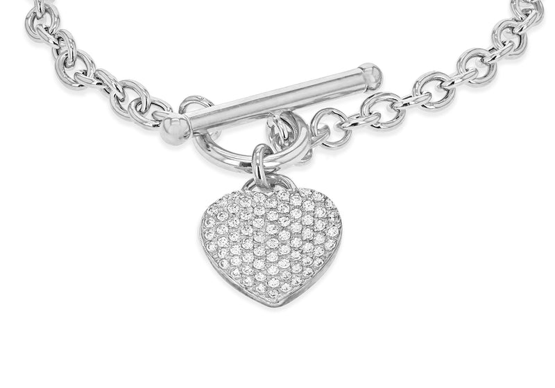 9ct White Gold 0.405ct Diamond Heart Oval Link Belcher T-Bar Bracelet