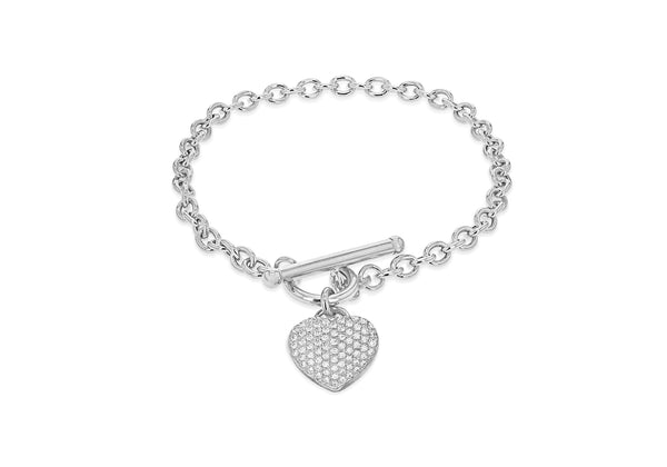 9ct White Gold 0.405ct Diamond Heart Oval Link Belcher T-Bar Bracelet