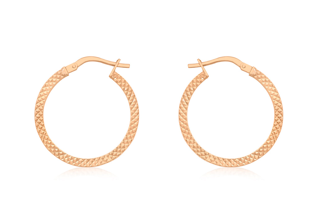 9ct Rose Gold 20mm Cobra Textured Creole Earrings