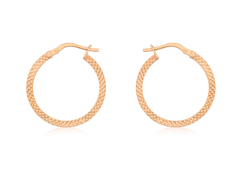 9ct Rose Gold 20mm Cobra Textured Creole Earrings