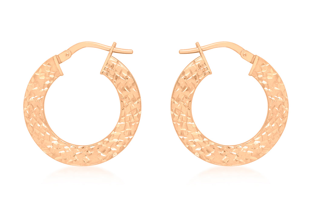 9ct Rose Gold 22mm Diamond Cut Flat Creole Earrings