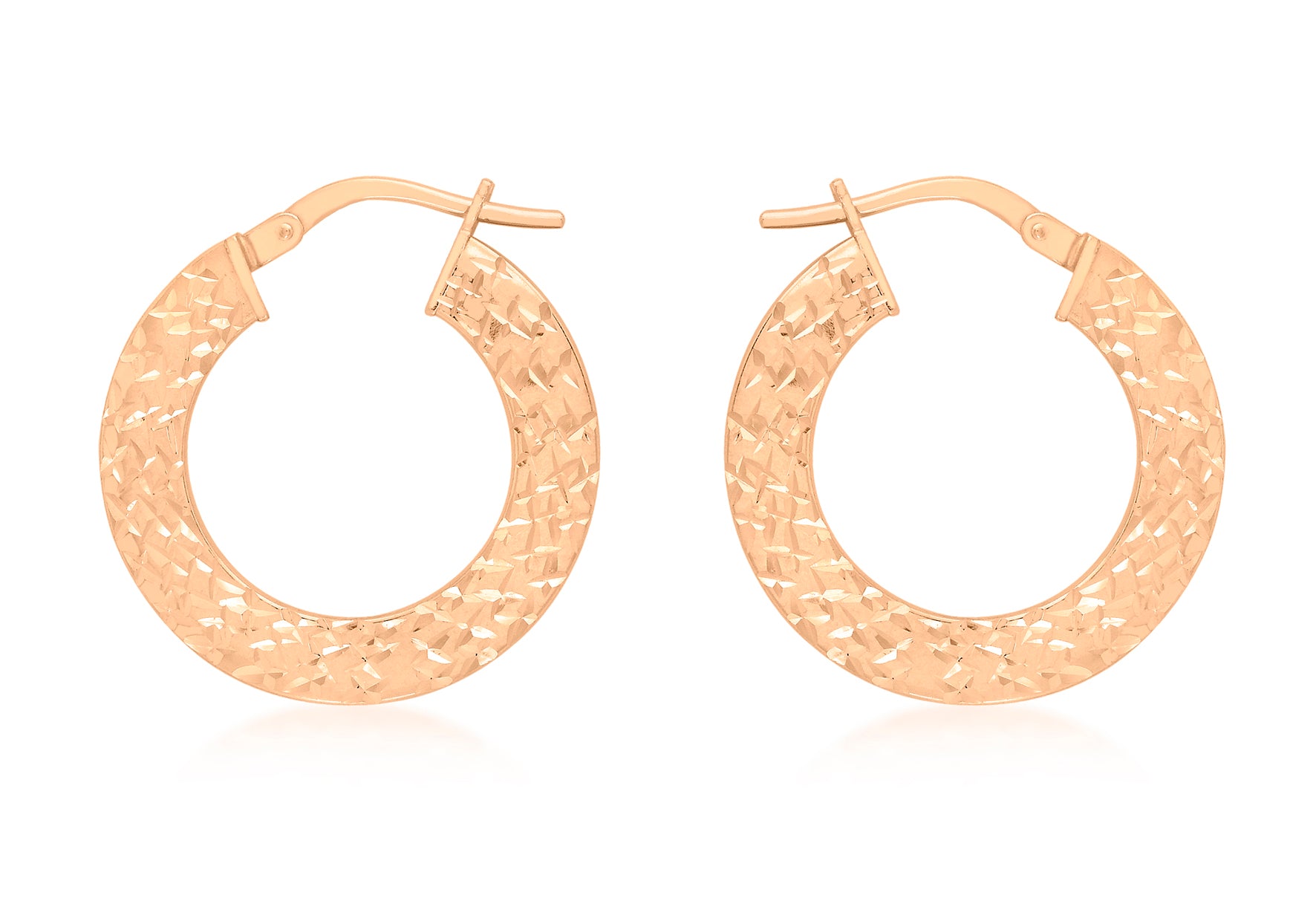 9ct Rose Gold 22mm Diamond Cut Flat Creole Earrings