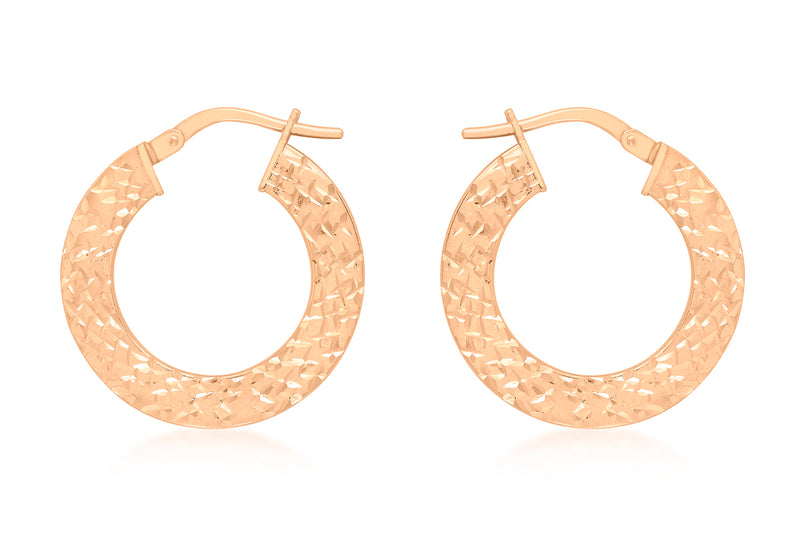 9ct Rose Gold 22mm Diamond Cut Flat Creole Earrings