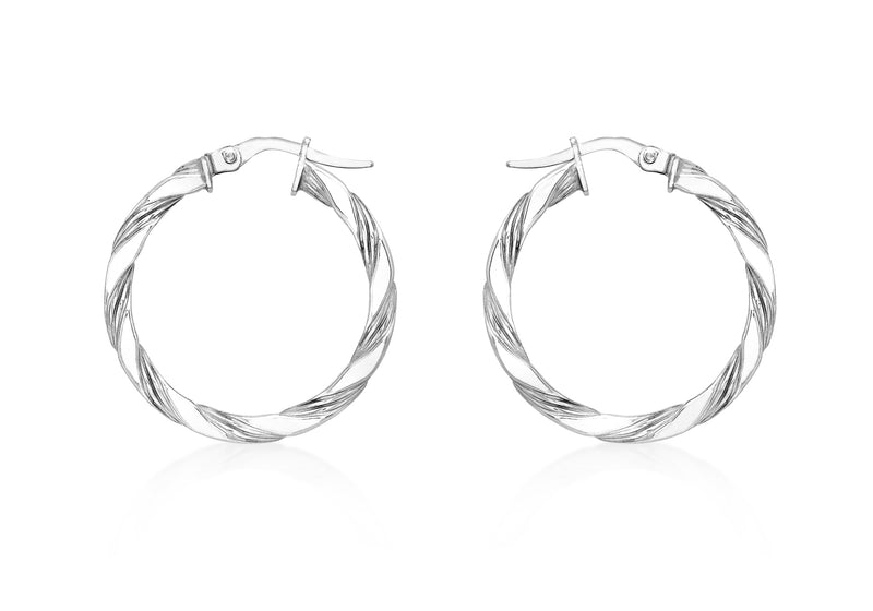 9ct White Gold 25mm Twist Creole Earrings