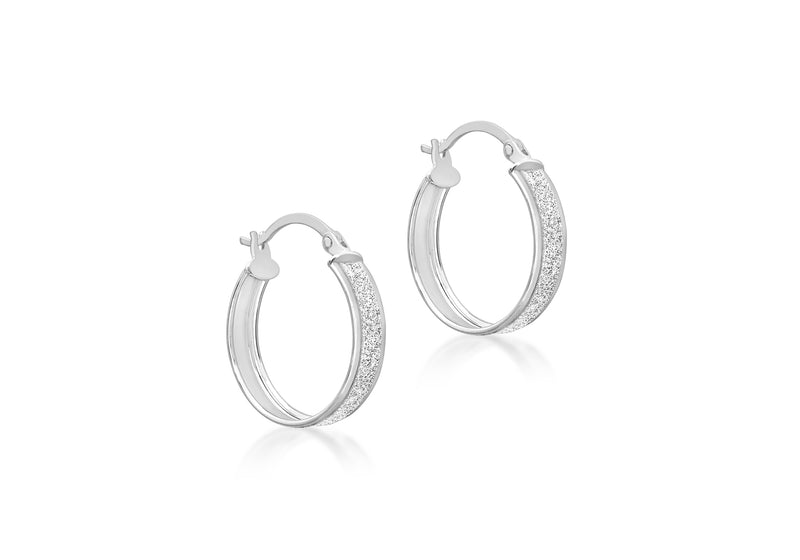 9ct White Gold Stardust 17.5mm Creole Earrings