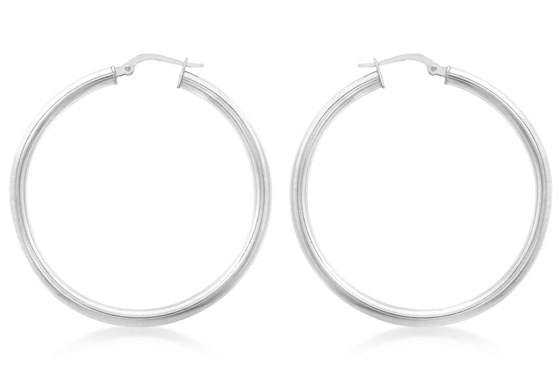 9ct White Gold 40mm Polished Creole Earrings