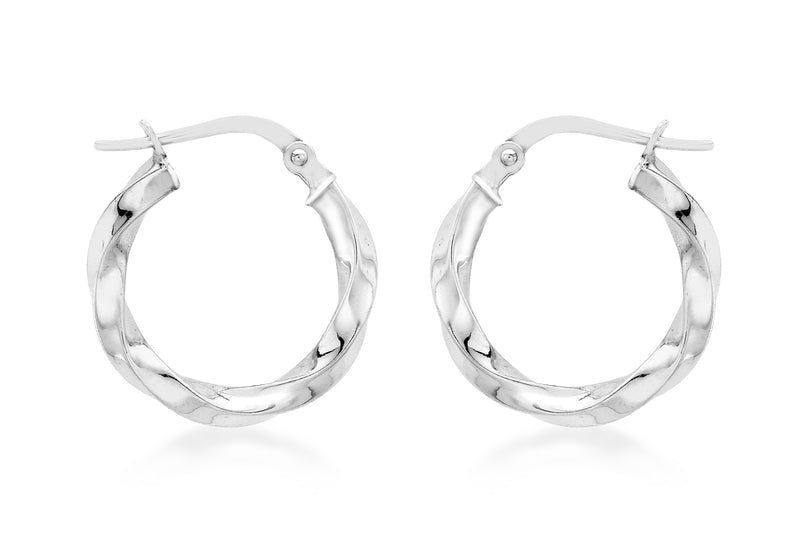 9ct White Gold 17mm Twist Creole Earrings