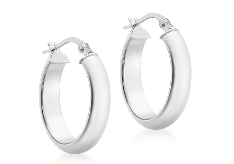 9ct White Gold Polished Oval Creole Earrings