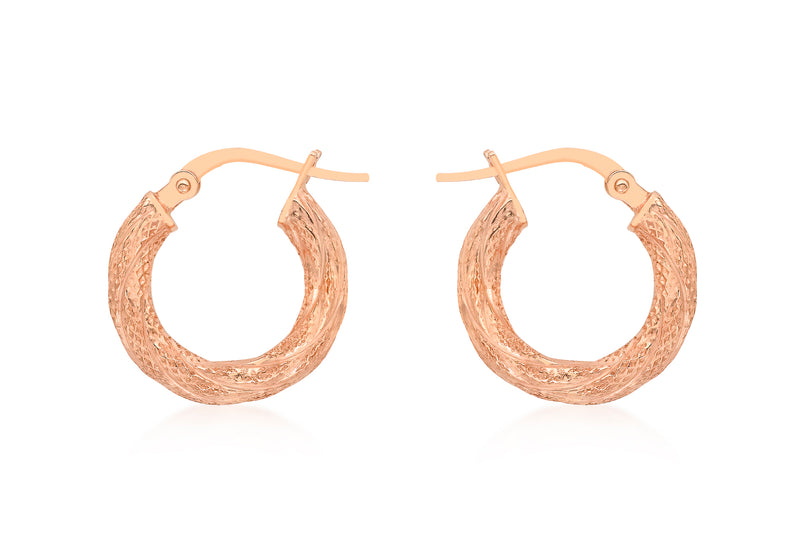 9ct Rose Gold 16mm Textured Creole Earrings