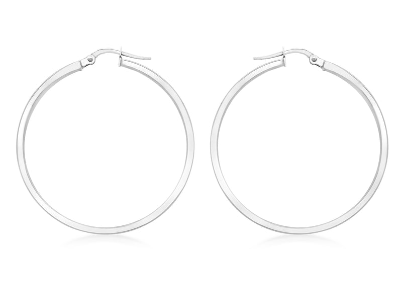 9ct White Gold 35mm Polished Creole Earrings
