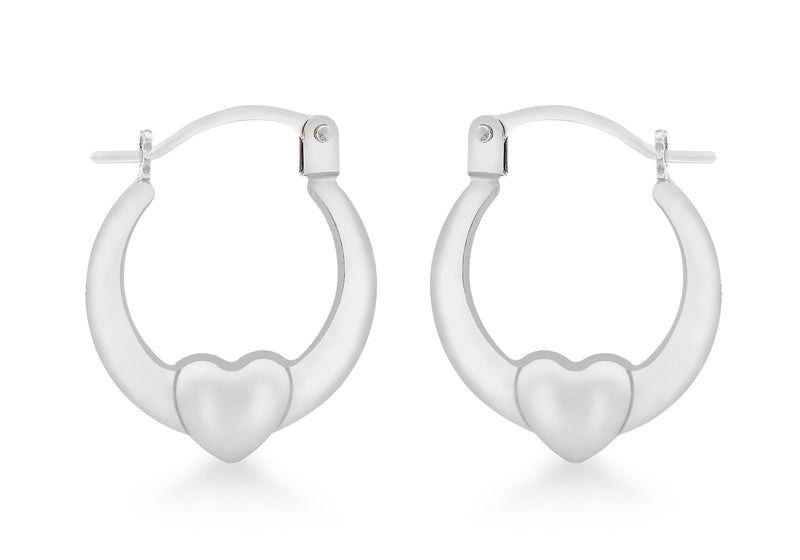 9ct White Gold 13.5mm x 16mm Heart Creole Earrings
