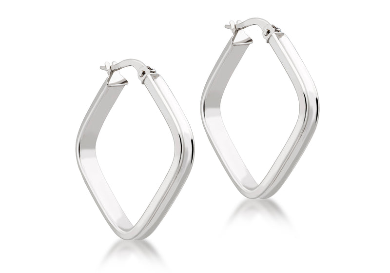 9ct White Gold 28mm x 28mm Square Creole Earrings