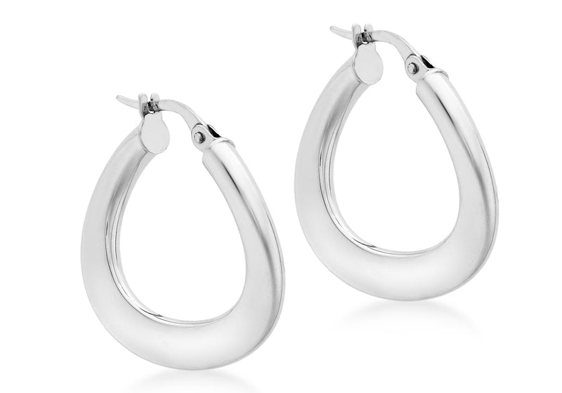 9ct White Gold 22mm Wave Creole Earrings
