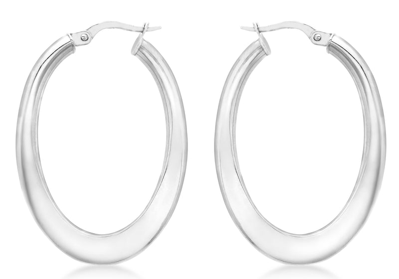9ct White Gold Oval Wave Creole Earrings
