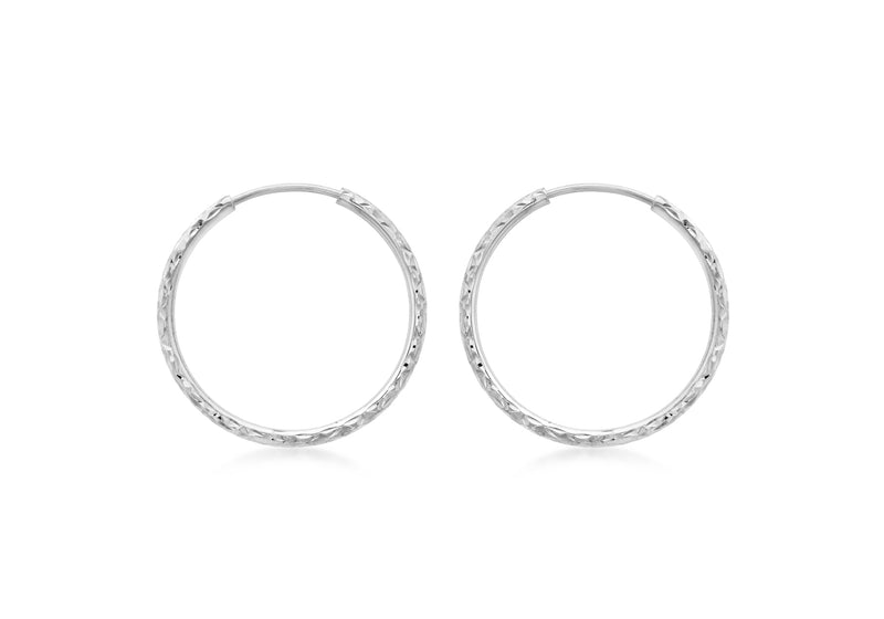 9ct White Gold 27mm Diamond Cut Hoop Earrings