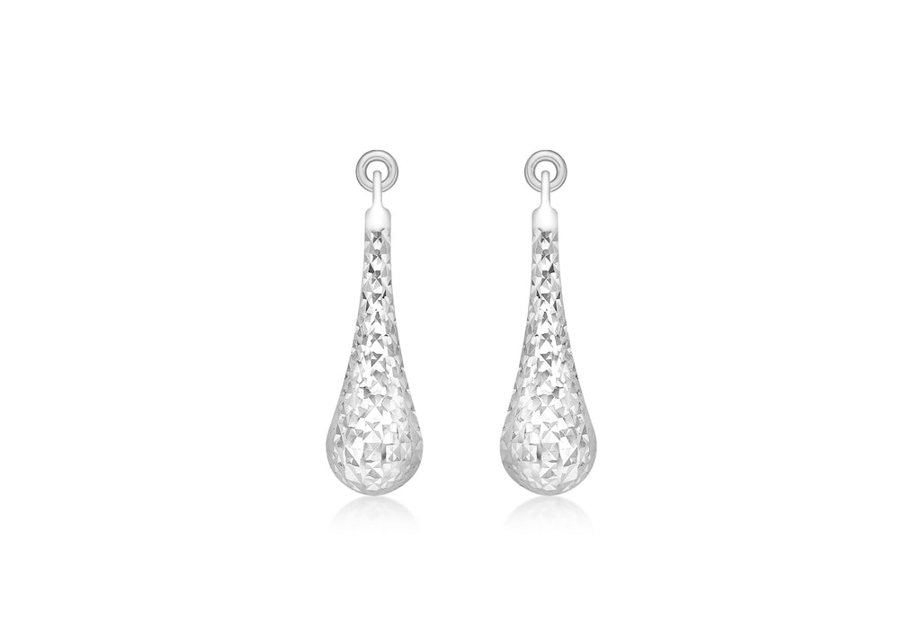 9ct White Gold 5.5mm x 23.5mm Diamond Cut Teardrop Earrings