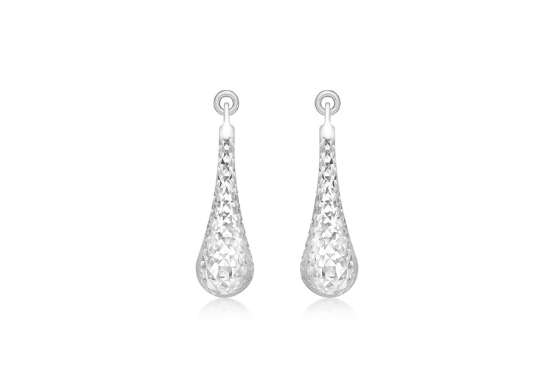 9ct White Gold 5.5mm x 23.5mm Diamond Cut Teardrop Earrings