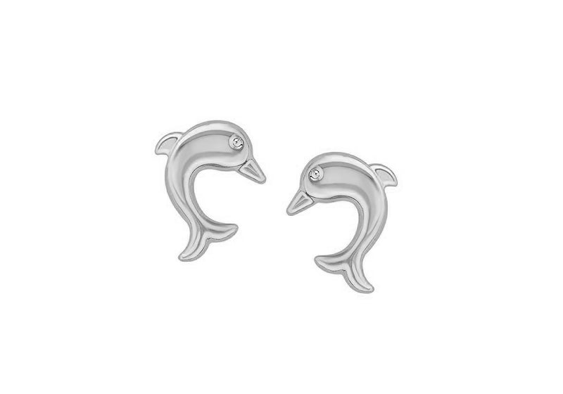 9ct White Gold 8mm x 9mm Dolphin Stud Earrings