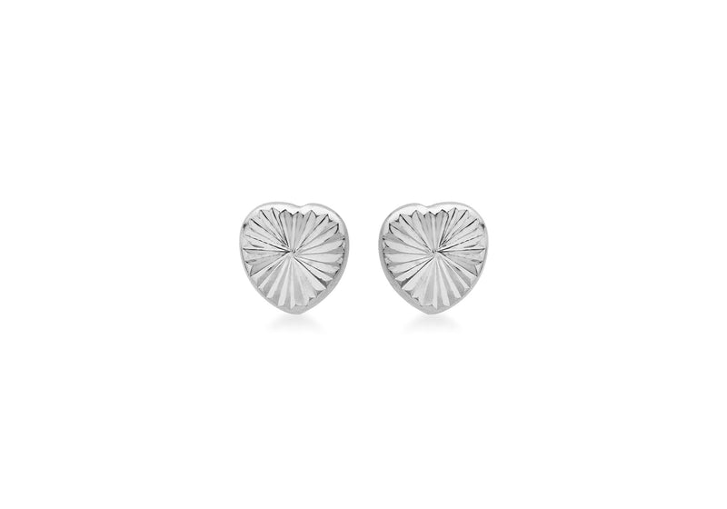 9ct White Gold 6mm x 6mm Diamond Cut Heart Stud Earrings