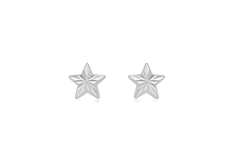 9ct White Gold 6mm x 6mm Diamond Cut Star Stud Earrings