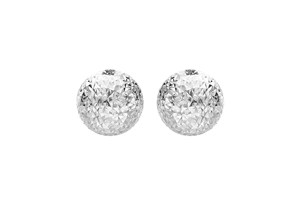 9ct White Gold 8mm Diamond Cut Half-Ball Stud Earrings