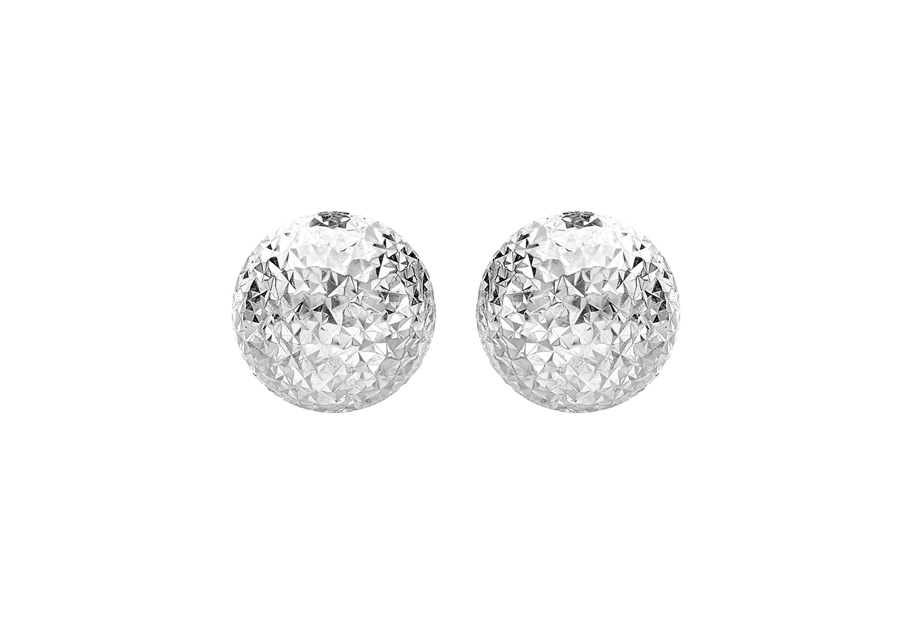 9ct White Gold 8mm Diamond Cut Half-Ball Stud Earrings