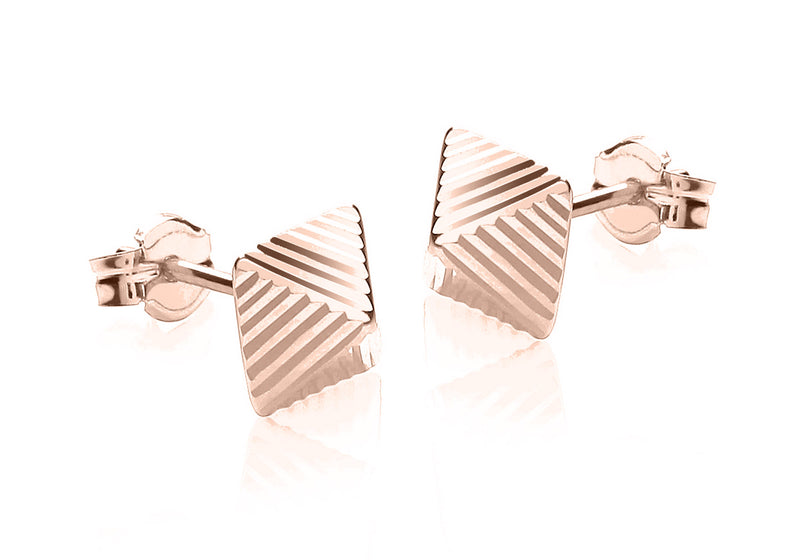 9ct Rose Gold 6mm x 6mm Diamond Cut Pyramid Stud Earrings
