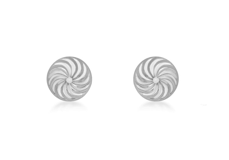 9ct White Gold 8mm Swirl Detail Dome Stud Earrings