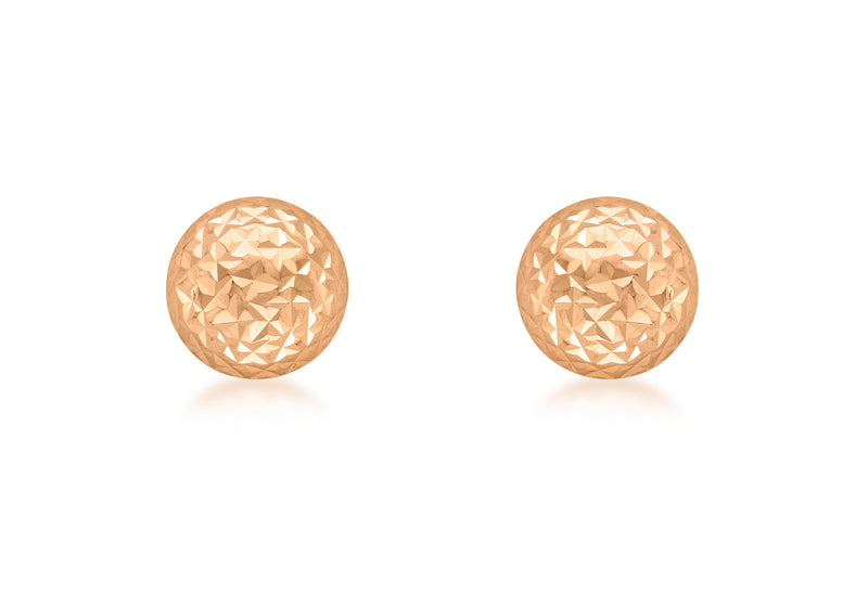 9ct Rose Gold 8mm Diamond Cut Dome Stud Earrings