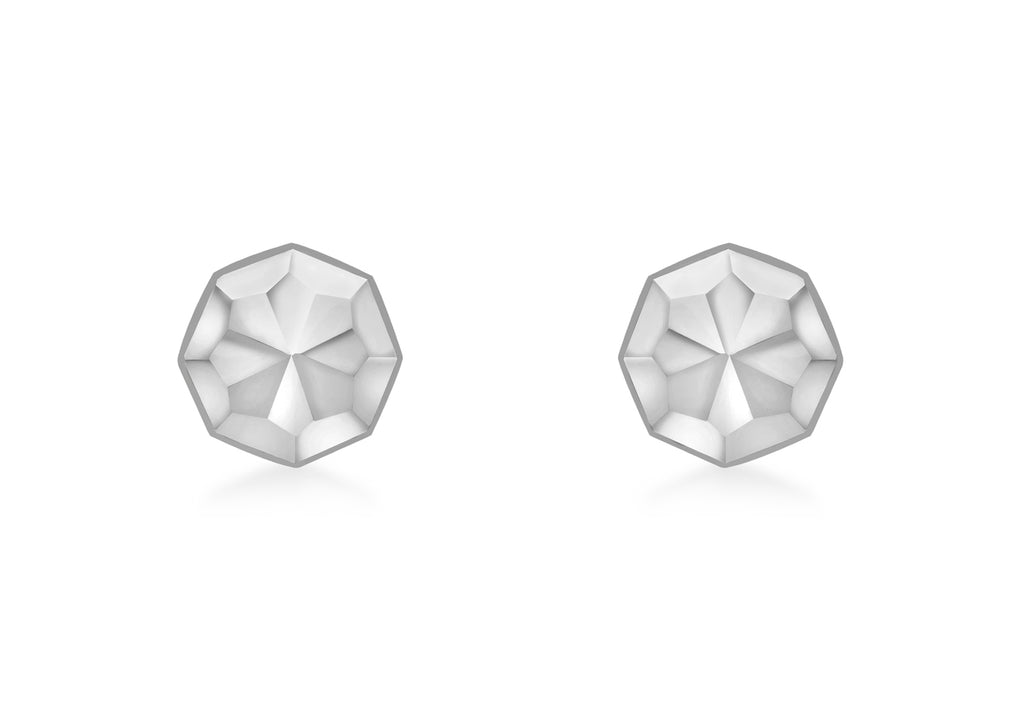 9ct White Gold Diamond Cut 7mm Otagonal Stud Earrings
