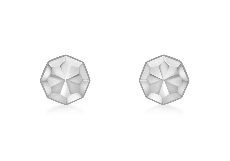 9ct White Gold Diamond Cut 7mm Otagonal Stud Earrings
