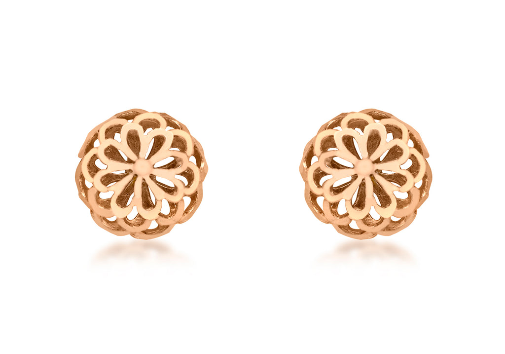 9ct Rose Gold 10mm Diamond Cut Filigree Dome Stud Earrings