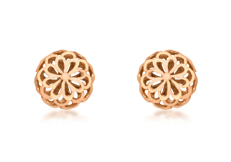 9ct Rose Gold 10mm Diamond Cut Filigree Dome Stud Earrings