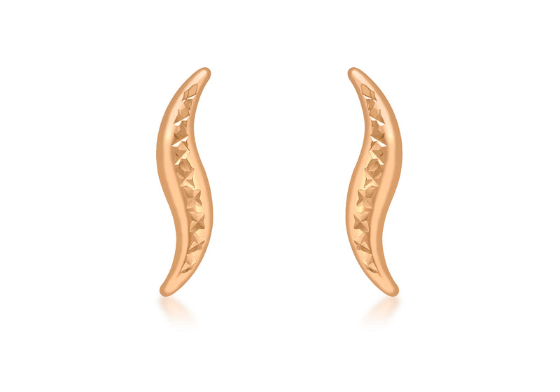 9ct Rose Gold Diamond Cut Slim Wave Stud Earrings