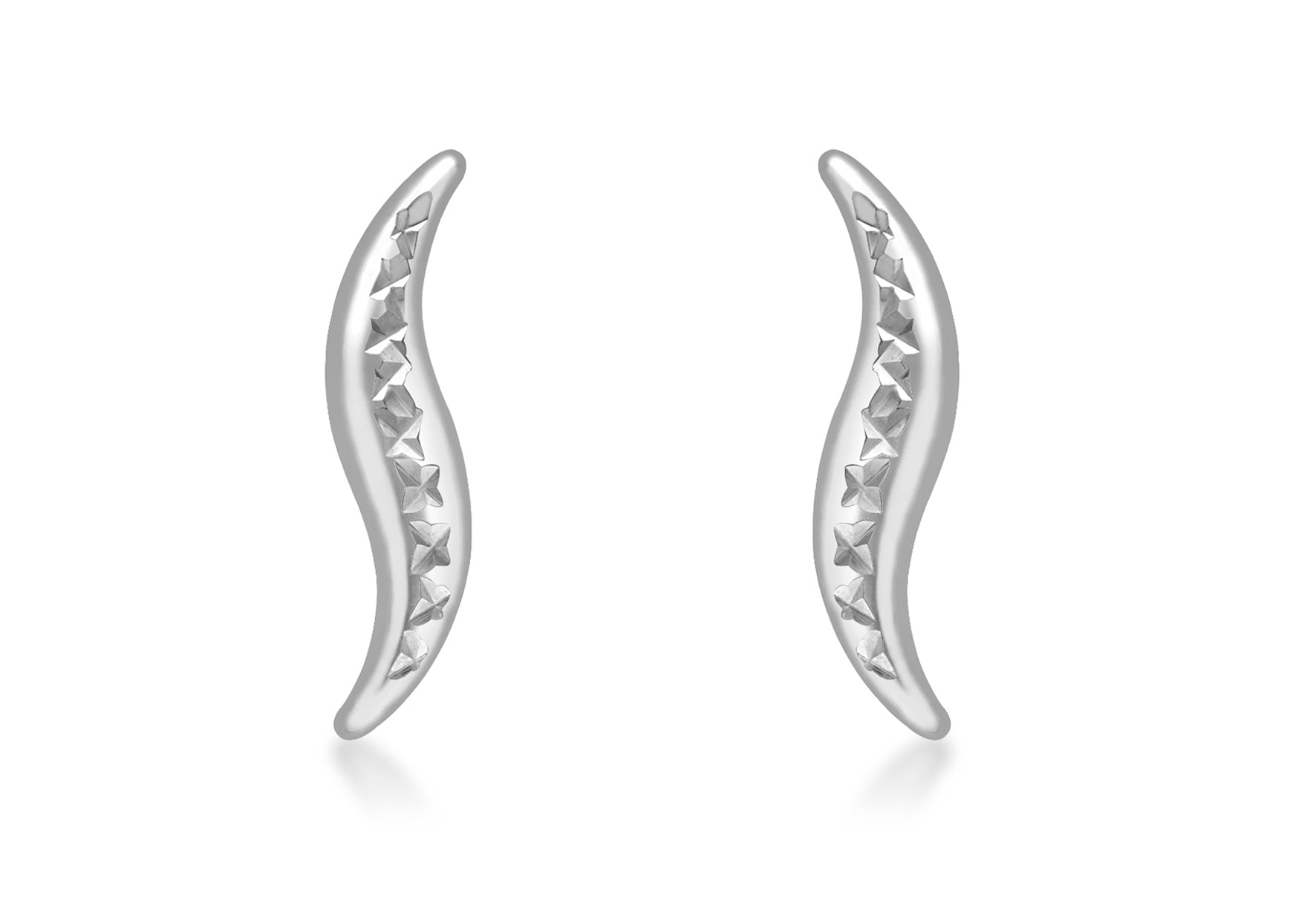 9ct White Gold 4mm x 16mm Diamond Cut Slim Wave Stud Earrings