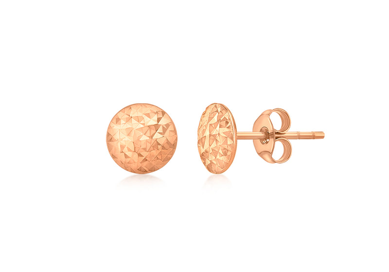 9ct Rose Gold 7.7mm Diamond Cut Pyramid Button Stud Earrings