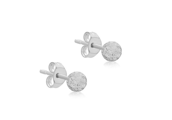 9ct White Gold 5mm Diamond Cut Ball Stud Earrings