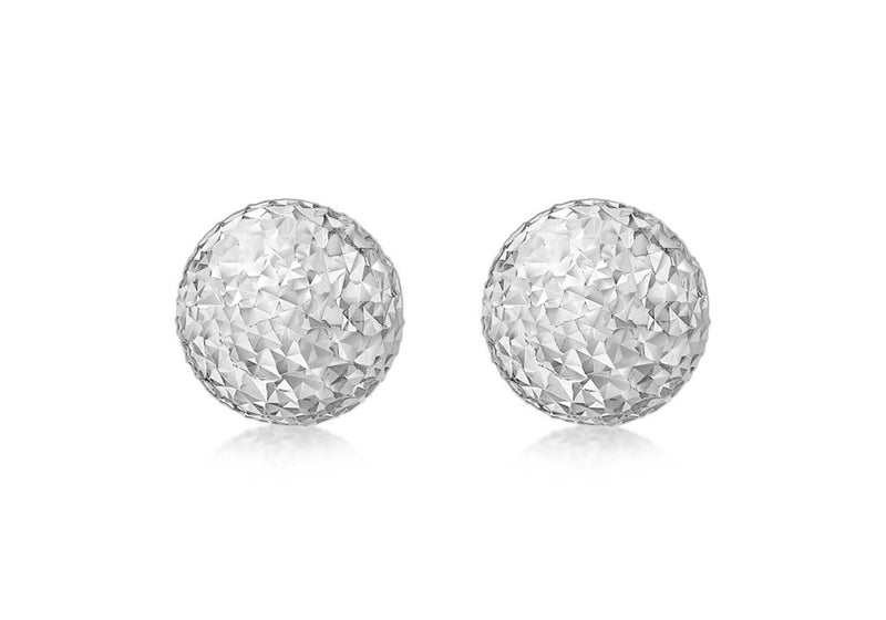 9ct White Gold 10mm Diamond Cut Ball Stud Earrings