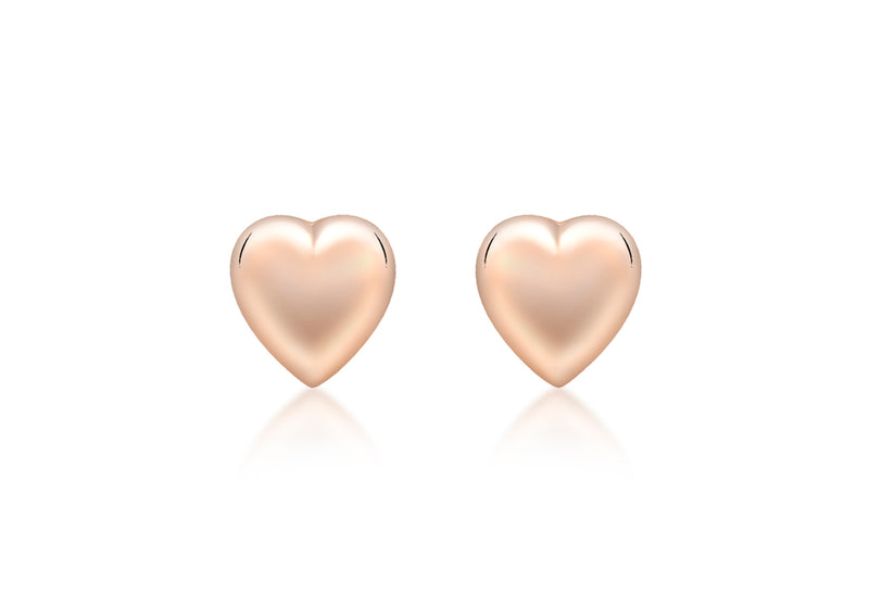 9ct Rose Gold 6.9mm x 7.2mm Puffed Heart Stud Earrings