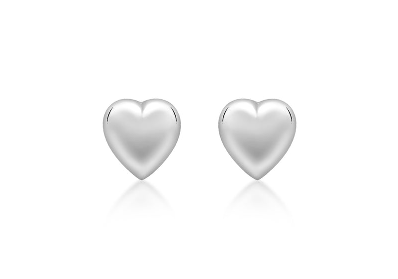 9ct White Gold 6.9mm x 7.2mm Puffed Heart Stud Earrings