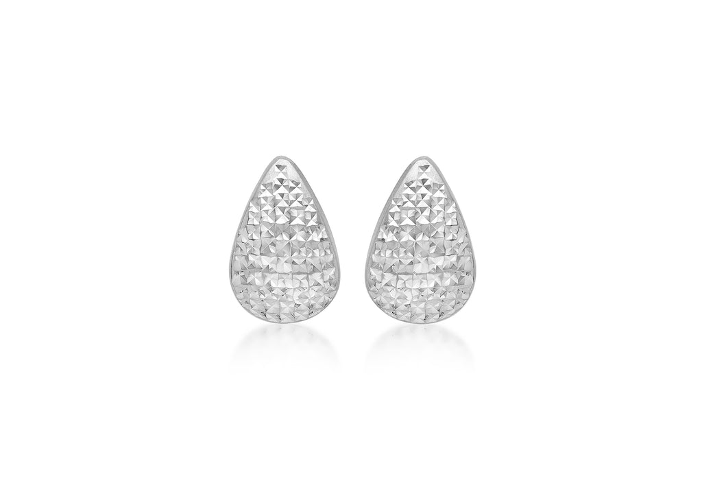 9ct White Gold Diamond Cut 10.4mm x 15.8mm urved Teardrop Stud Earrings
