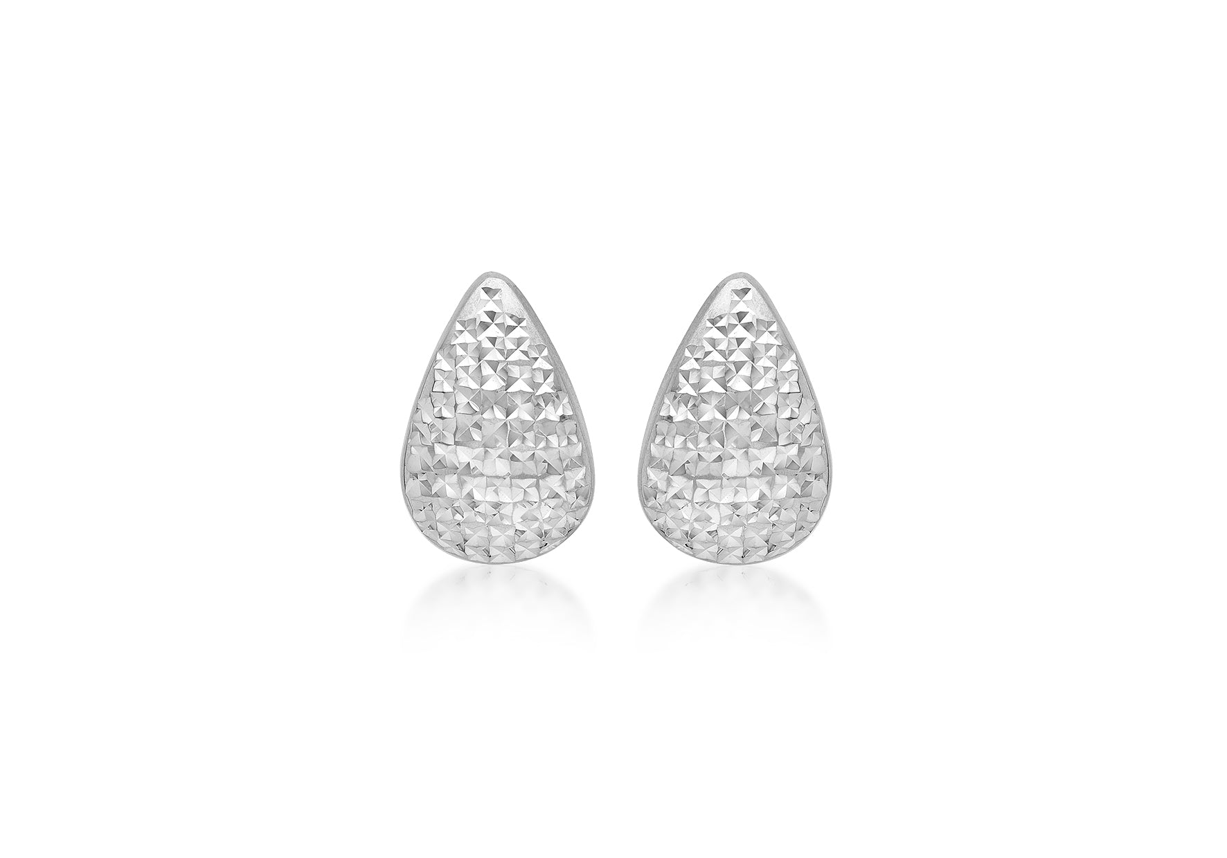 9ct White Gold Diamond Cut 10.4mm x 15.8mm urved Teardrop Stud Earrings