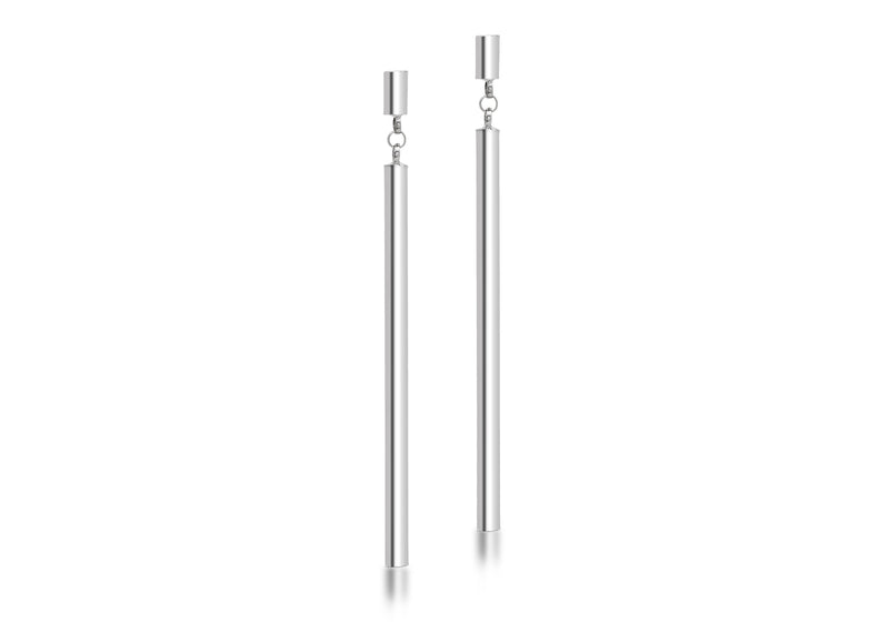 9ct White Gold 3mm x 53mm Round Bar Drop Earrings